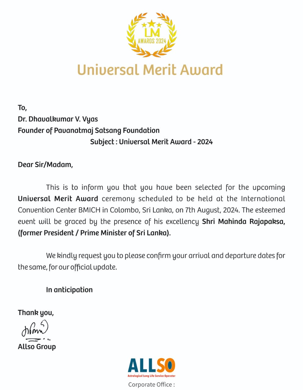 Universal Merit Award 2024